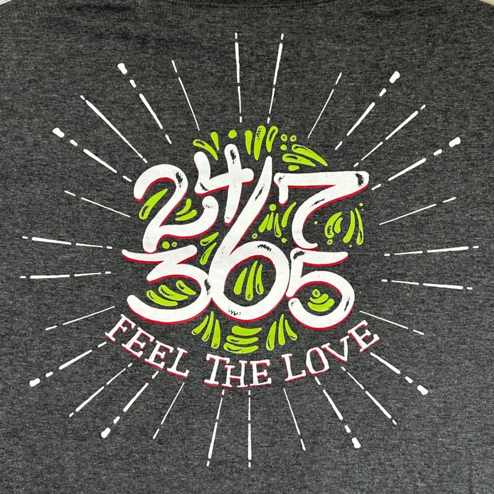 Loomstate Sheetz 24/7 365 Feel The Love Pocket T-Shirt Mens Large Grey Employee
